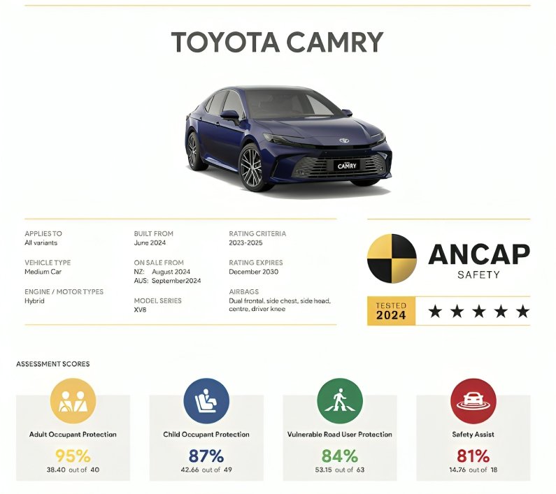 ▲Toyota Camry在澳洲ANCAP所获得的成绩。