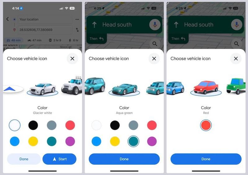 ▲Google Maps在iPhone公开测试,提供多种车辆图示选项。