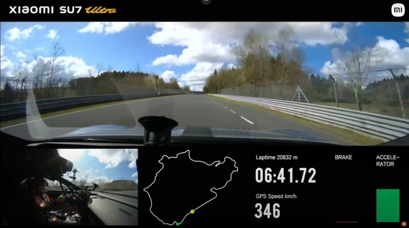 ▲SU7 Ultra在纽柏林北环赛道极速达到346km/h。