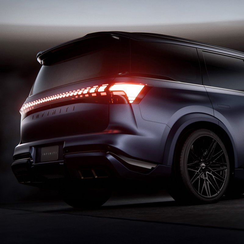 ▲外媒推测 QX80 R-Spec 将承袭图中Track Spec设计语汇，导入侵略感十足的空力套件与 24 寸黑色铝圈，展现更强烈的运动姿态。
