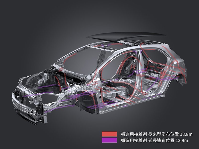 新款GR Corolla新增13.9 公尺结构黏着剂，让底盘更紧实、车身刚性再升级。